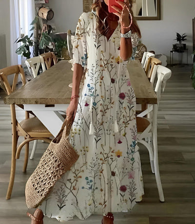 Manon – Robe d’été vintage bohème à décolleté en V