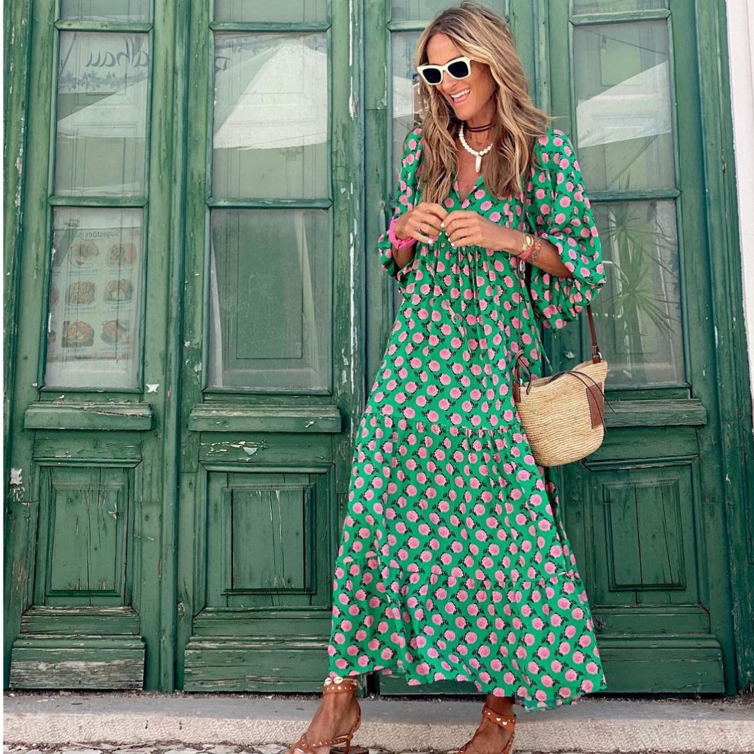 Roy – Robe fluide à imprimé géométrique asymétrique