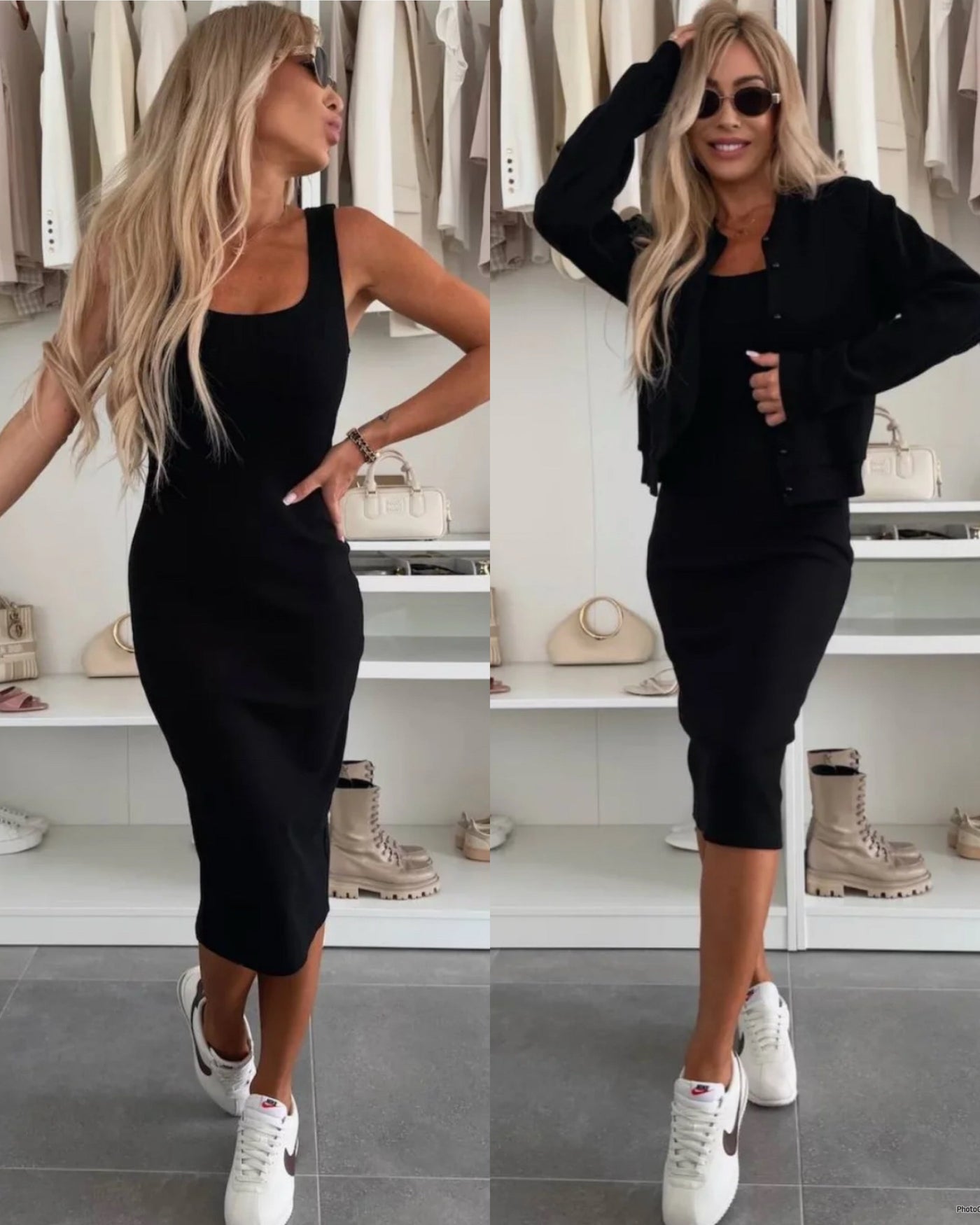 Karin™ | Robe midi en tricot côtelé & ensemble veste bomber