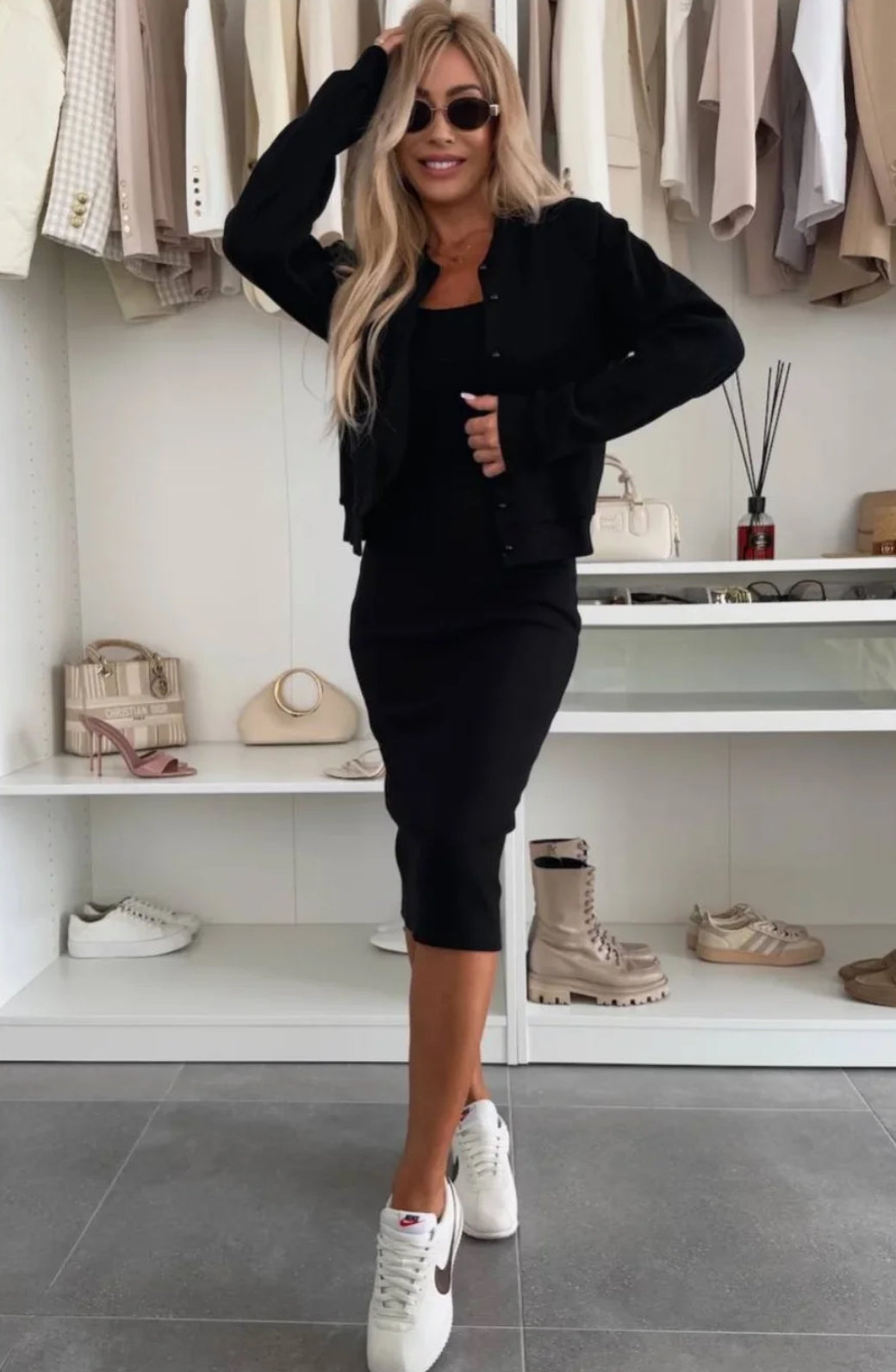 Karin™ | Robe midi en tricot côtelé & ensemble veste bomber