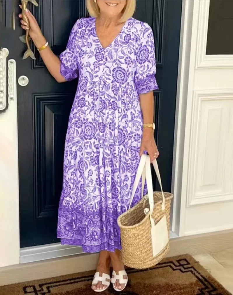 Palma - Robe Élégante à Fleurs avec Col en V