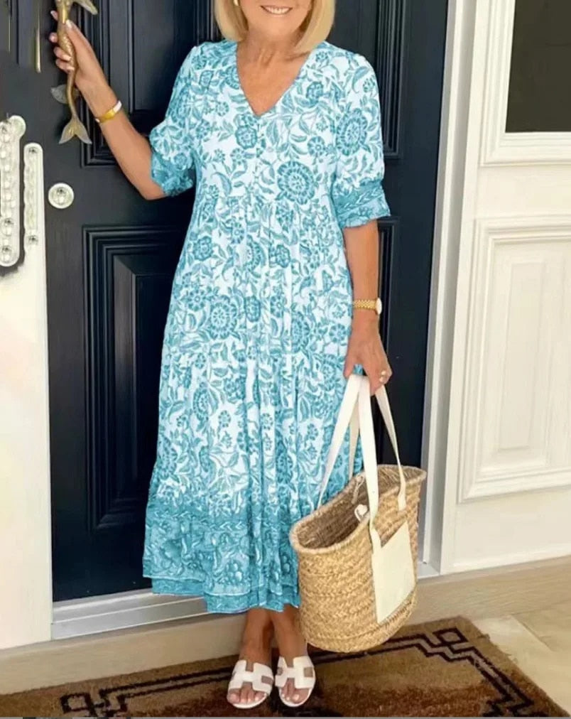 Palma - Robe Élégante à Fleurs avec Col en V