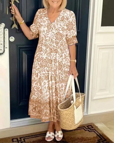 Palma - Robe Élégante à Fleurs avec Col en V