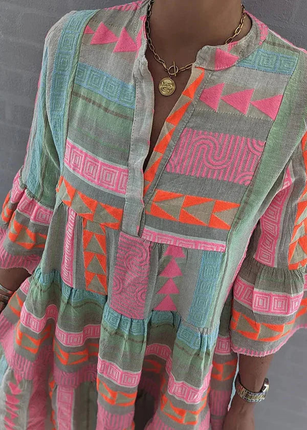 Lambert - Robe d’été chic en coton et chanvre à col en V