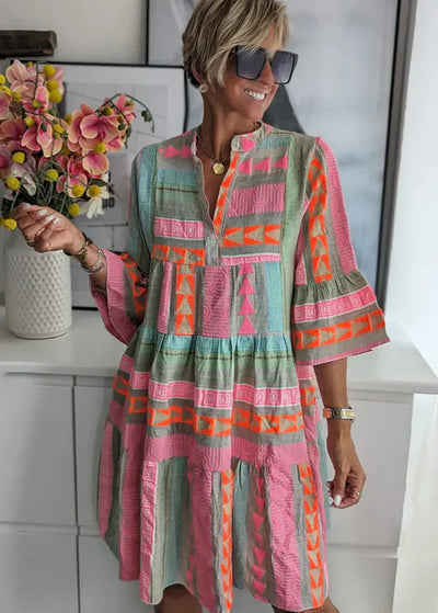 Lambert - Robe d’été chic en coton et chanvre à col en V