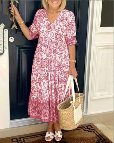 Palma - Robe Élégante à Fleurs avec Col en V