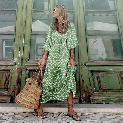 Roy – Robe fluide à imprimé géométrique asymétrique