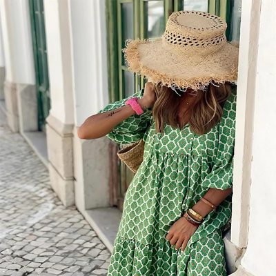 Roy – Robe fluide à imprimé géométrique asymétrique