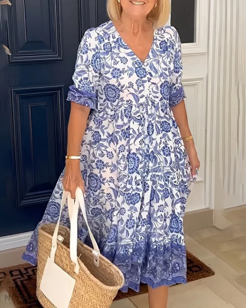 Palma - Robe Élégante à Fleurs avec Col en V