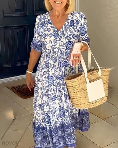 Palma - Robe Élégante à Fleurs avec Col en V