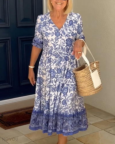 Palma - Robe Élégante à Fleurs avec Col en V