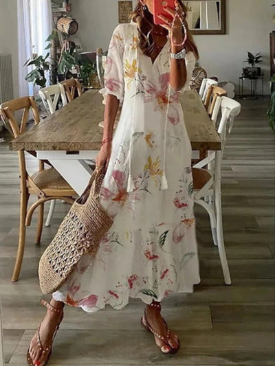 Manon – Robe d’été vintage bohème à décolleté en V
